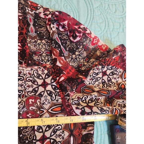 Zac‎ & Rachel Sheer Red/Black  Blouse w/ Pockets Top 3/4 Sleeve Button Down Top. - Picture 8 of 9